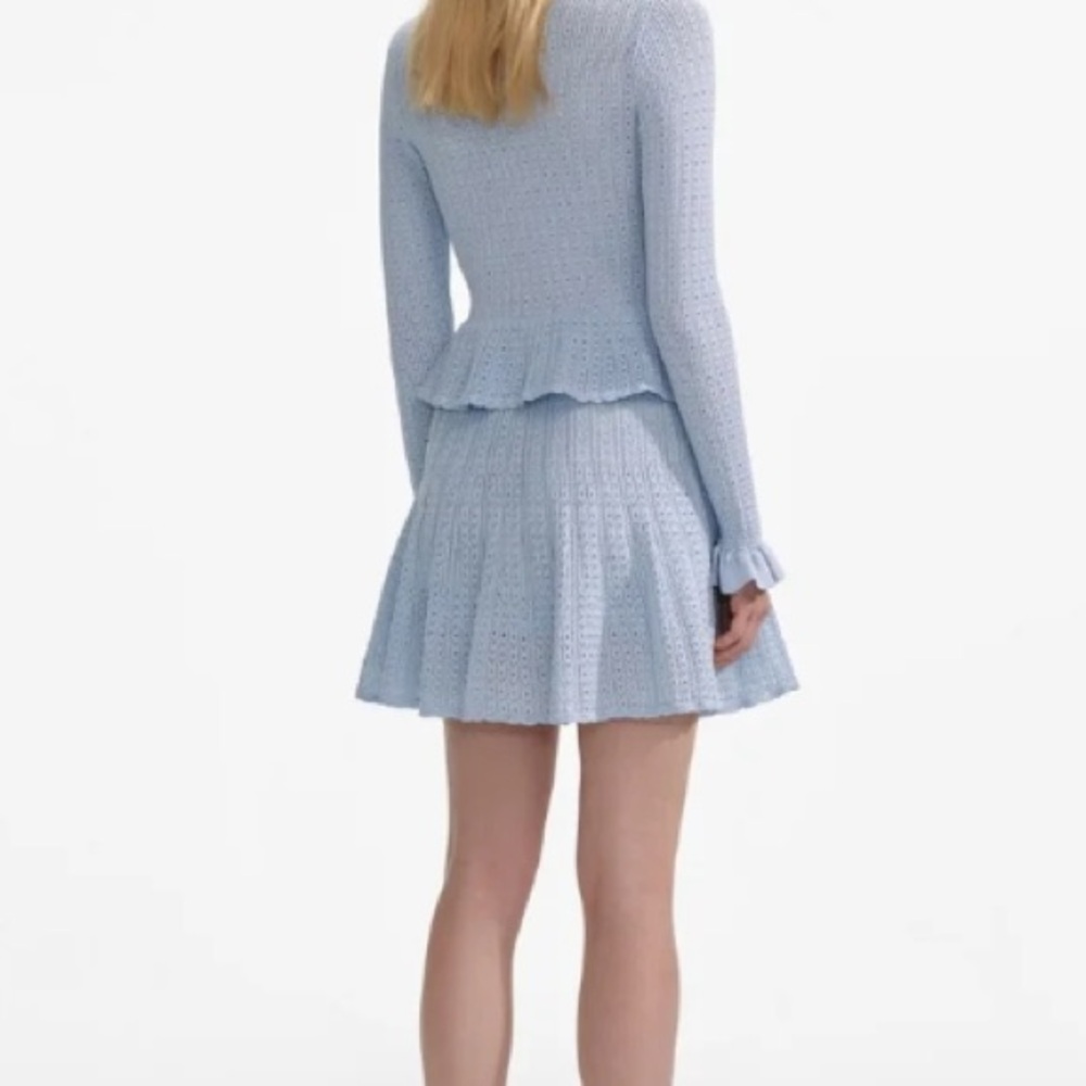 Self-portrait Blue Pointelle Knit Mini Dress - Picture 4 of 9